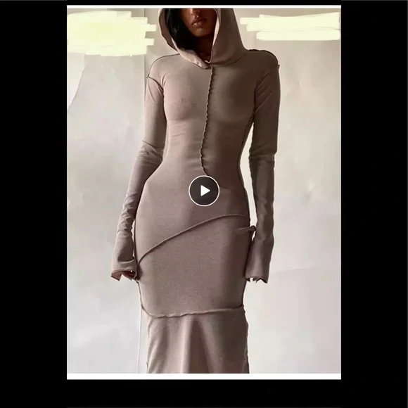 Long Sleeve Sexy Hoodie Patchwork Bodycon Party Maxi Dress Skinny Clubwear Club | Color: Tan | Size: S | Gogotan3's Closet Long Sleeve Sexy Hoodie Patchwork Bodycon Party Maxi Dress Skinny Clubwear Club | Color: Tan | Size: S | Gogotan3's Closet